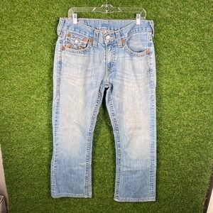 True Religion Rainbow Billy Mens Jeans 34 Light Wash Straight Leg Made in USA